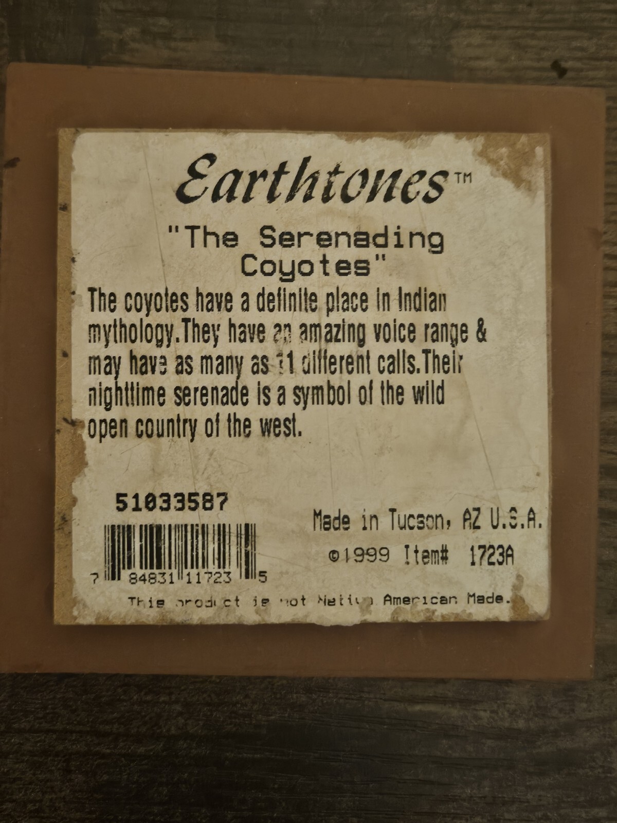 Vintage 1999 Earthtones the Serenading Coyotes Ceramic Terra Cotta 4″ x 4″ Tile