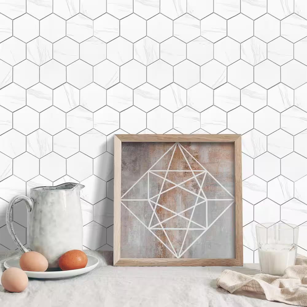 Marble Hex 10.83 In. X 11.81 In. SPC Peel and Stick Backsplash Tile (0.9 Sq. Ft.