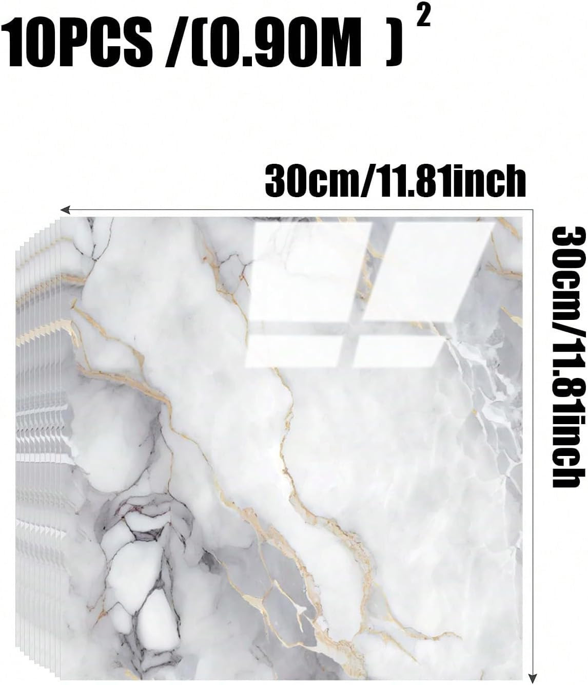 Chejiaye 10Pcs Marble Peel and Stick Backsplash Waterproof Washroom Wall Panels,