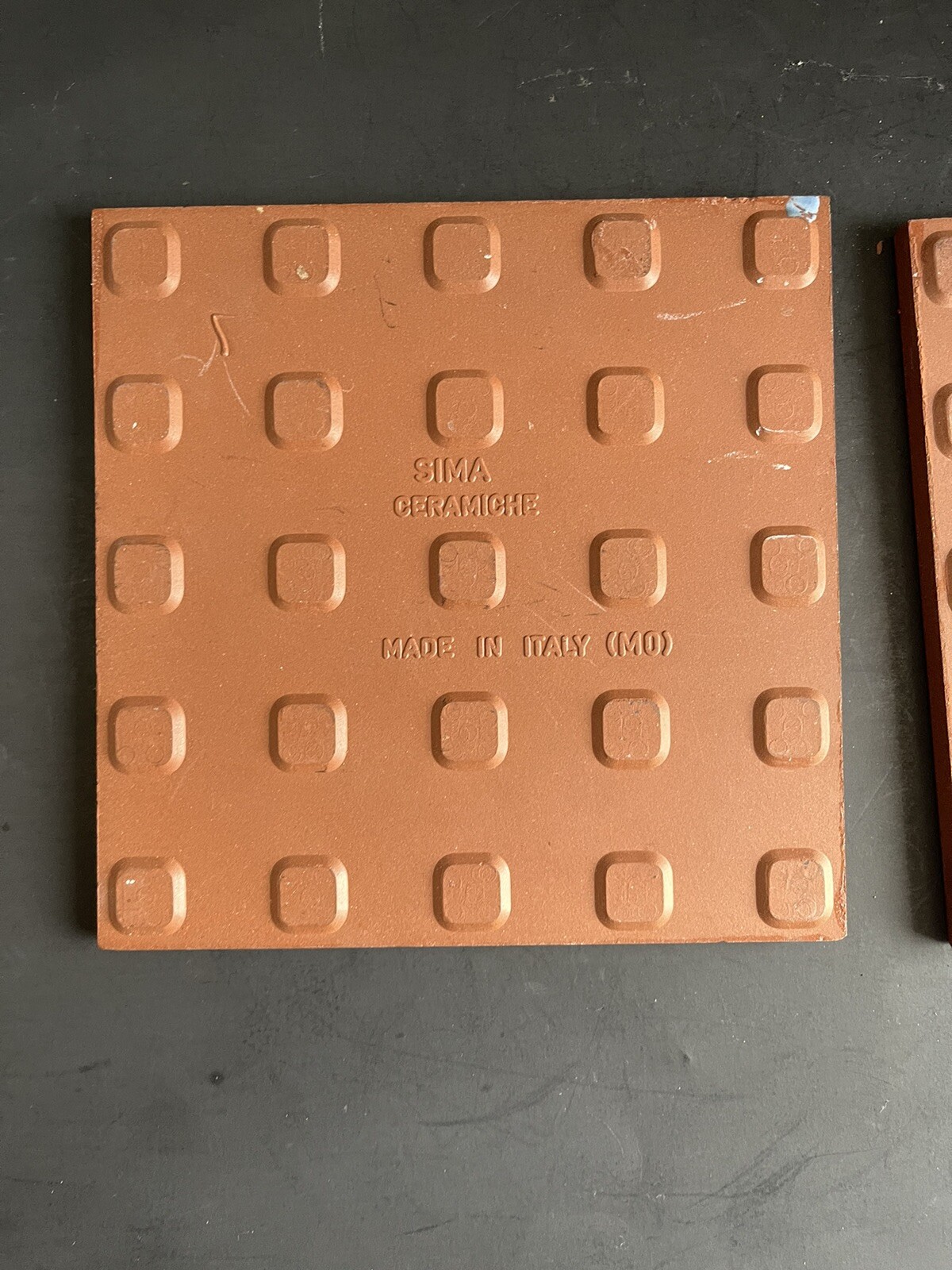 Vtg Ceramic Tile Sima Ceramiche Italy House Set Of 2 Hand painted 6” Terracotta