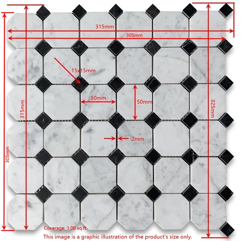 C800XP Italian Carrara White Marble 2″ Octagonal Mosaic Wall Floor Polished
