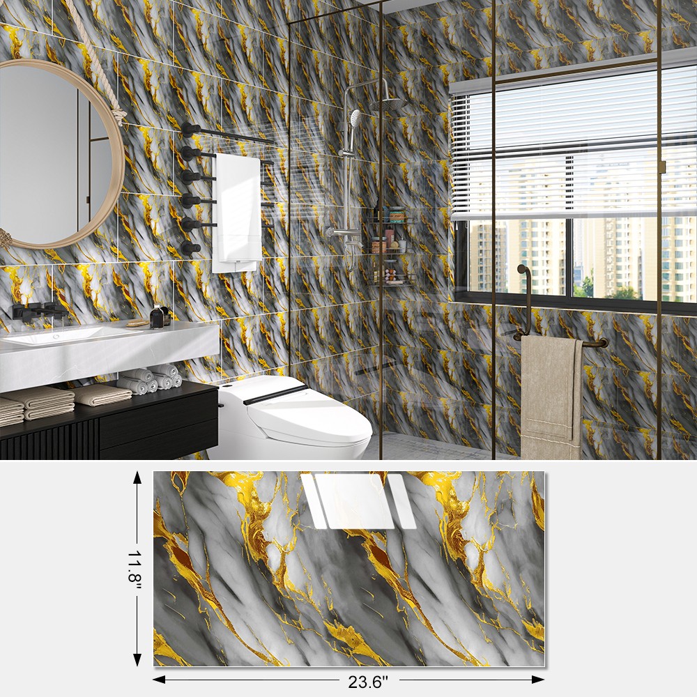 40pcs Vinyl Peel and Stick Wall Panels Sticker, Faux Golden Marble Pattern