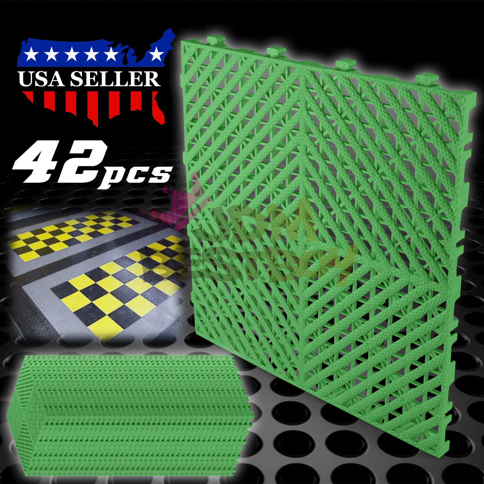 42pcs 16″x16″ Green Garage Floor Mat Perforated Flooring Tile Shop Interlocking