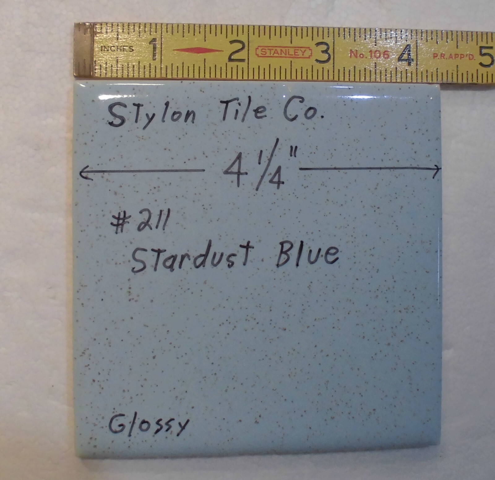 1 pc. Stardust Blue: 4-1/4″ Glossy Speckled Ceramic Tile by Stylon, Clean, Used