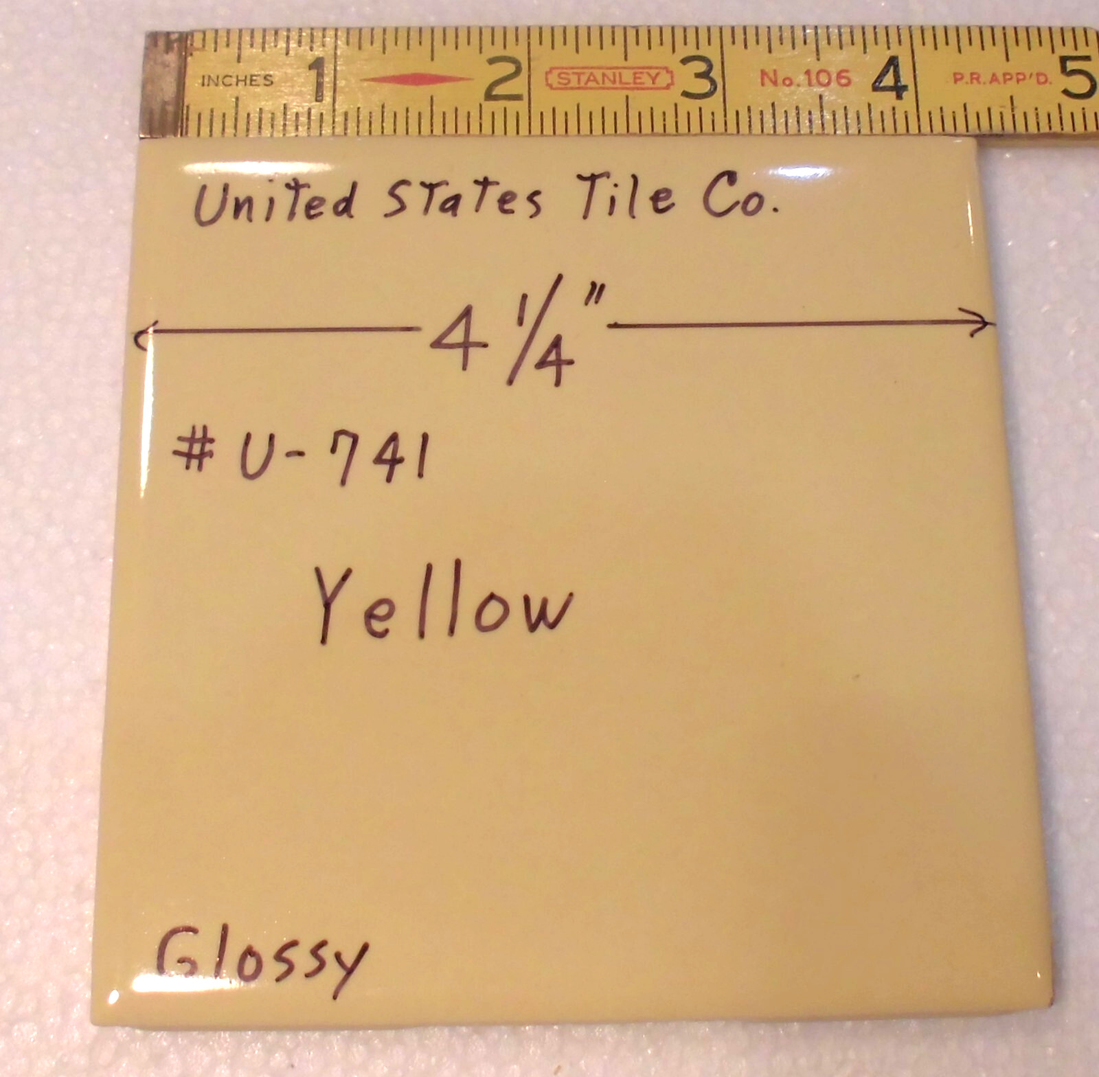 1 pc. Yellow 4-1/4″ Glossy Ceramic Tile by United States Tile Co. #U-741