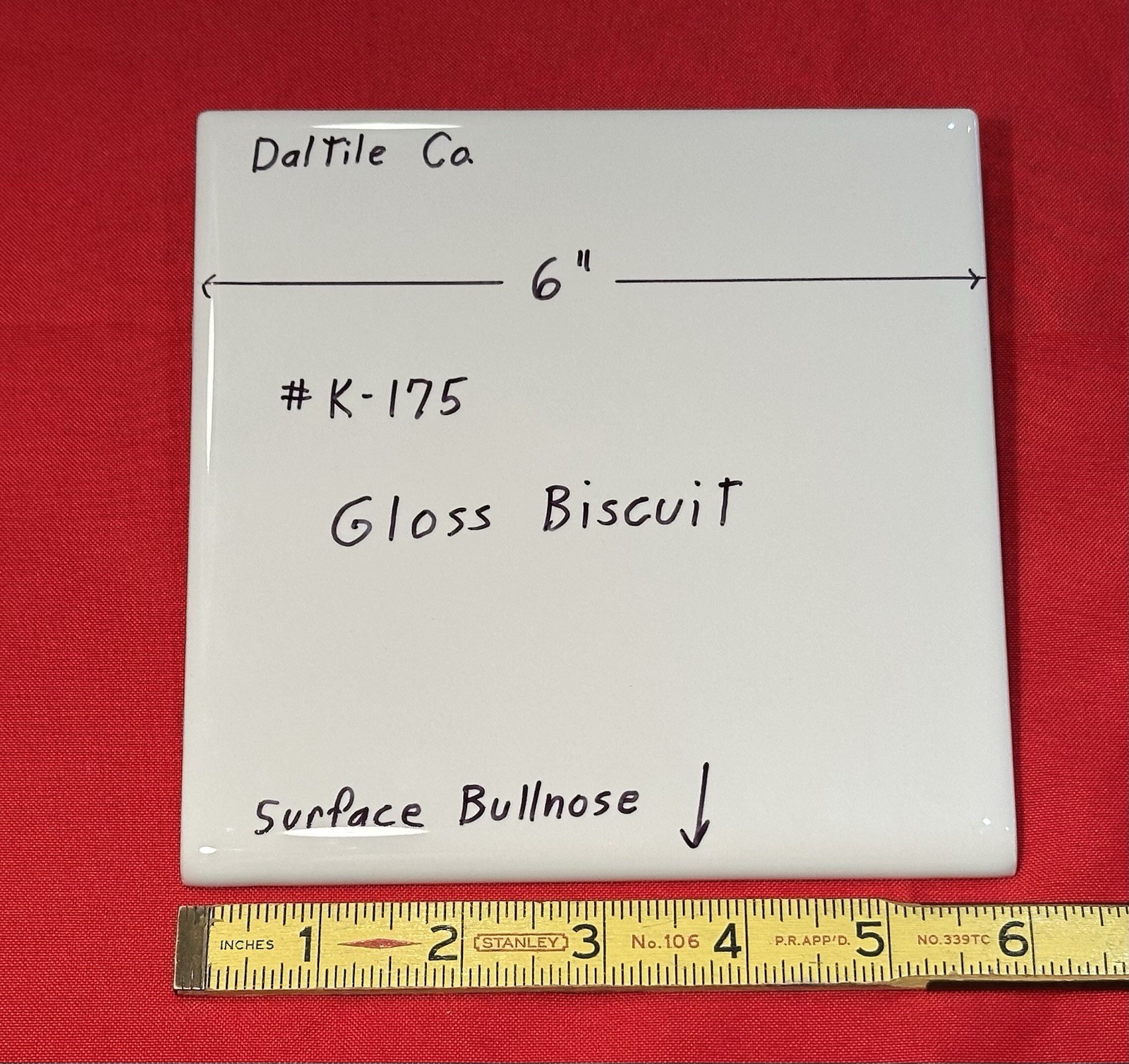 1 pc. Glossy Bullnose Ceramic Tile: Kohler Biscuit #K-175* 6″ X 6″ by Daltile