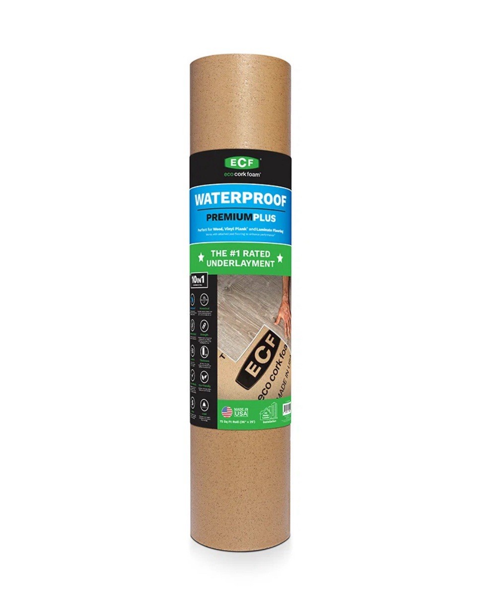 Eco Cork Foam Flooring Underlayment 75 sq ft Waterproof & Antimicrobial 3’ X 25’