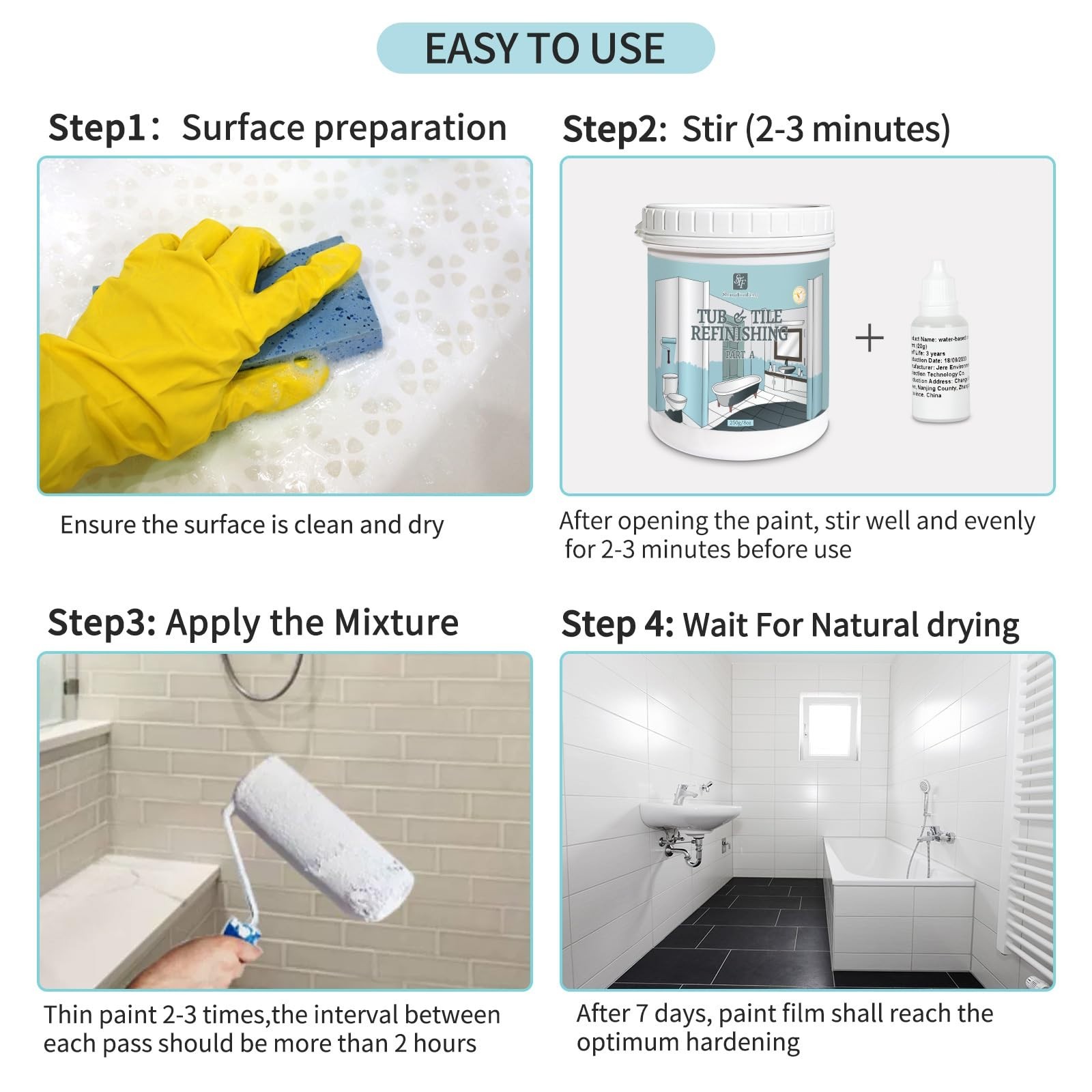Tub & Tile Refinishing Kit – Bathtub/Bathroom Tile/Countertop Paint, Waterproof