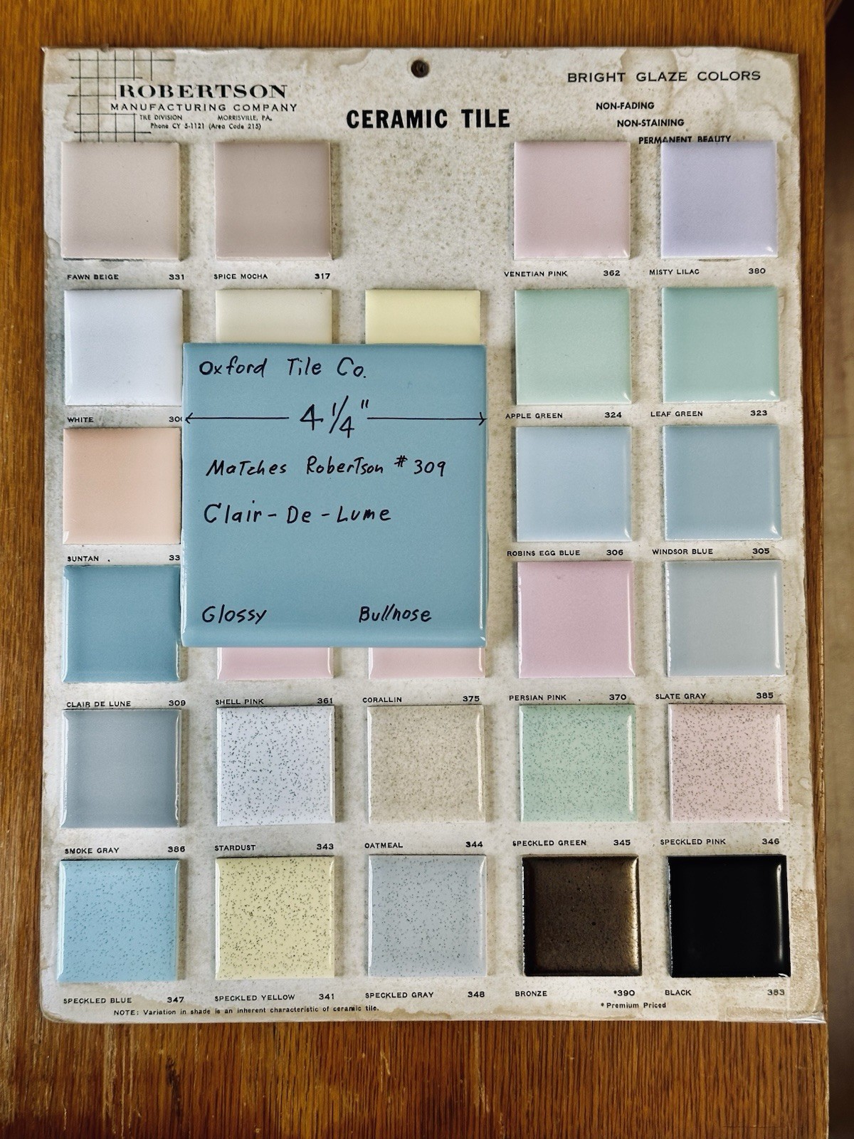 1 pc. Clair-De-Lume: 4-1/4″ Glossy Bullnose Ceramic Tile, Oxford + Robertson Co.