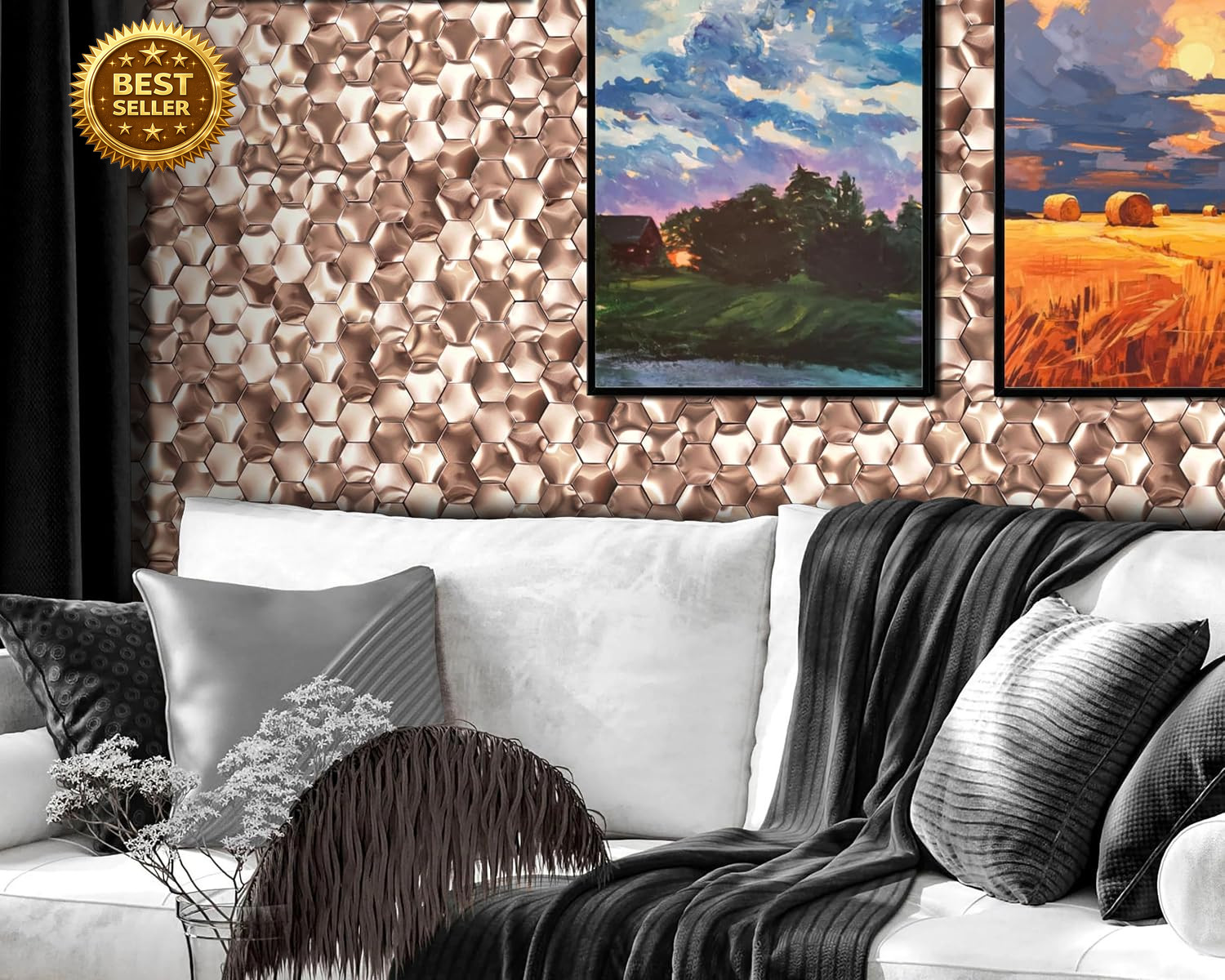 Hexagon 3D Wall Panels Bathroom Backsplash Tile Copper Metal Wall Mosaic Tiles
