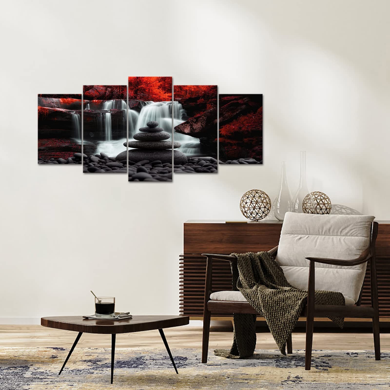 Conipit Black White Red Landscape Print Artwork for Living Room Red Tree Canv…