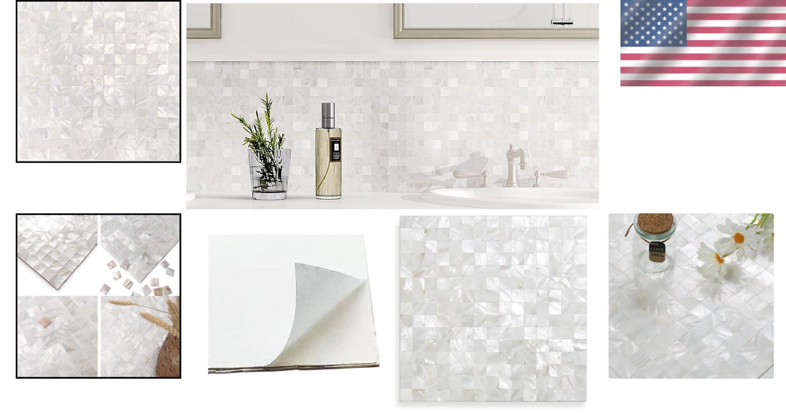 Elegant Peel and Stick Mother of Pearl Backsplash, 10 sq.ft., Ivory White Tiles