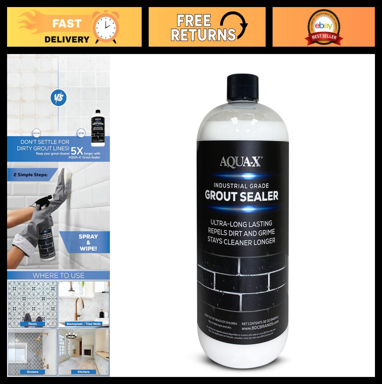 Professional Grout Sealer 1 Qt – Fast-Drying Impregnator for Shower Tile & Backs