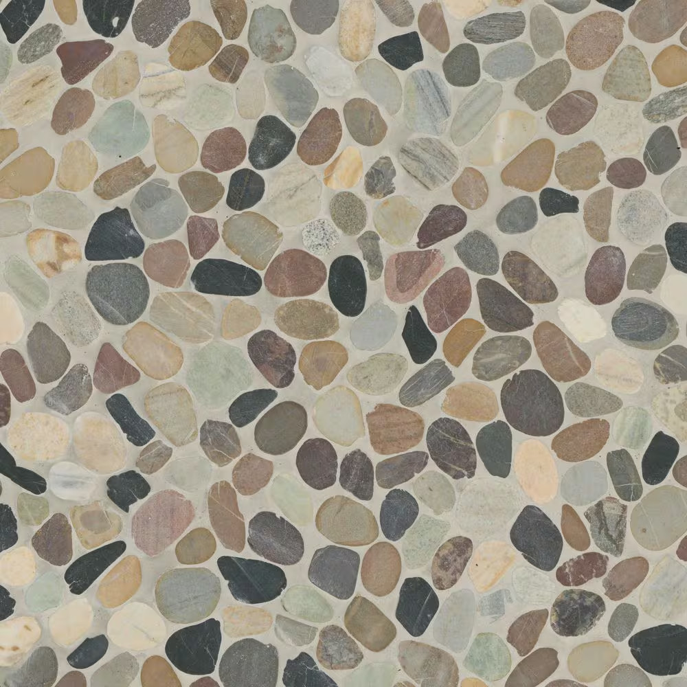 Mix River Rock 13 In. X 13 In. X 0.38 In. Tumbled Quartzite Mesh-Mounted Mosaic