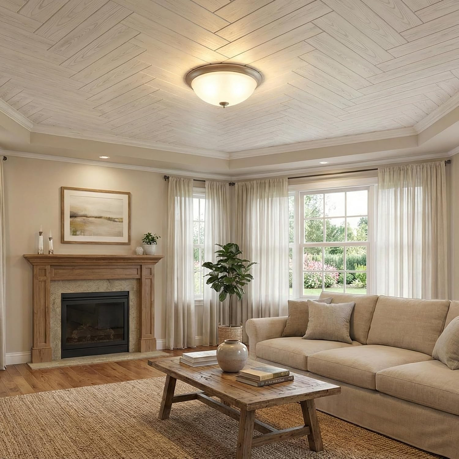 LA Maison Ceilings WP02CW Foam Wood Ceiling Planks, Country White, 48