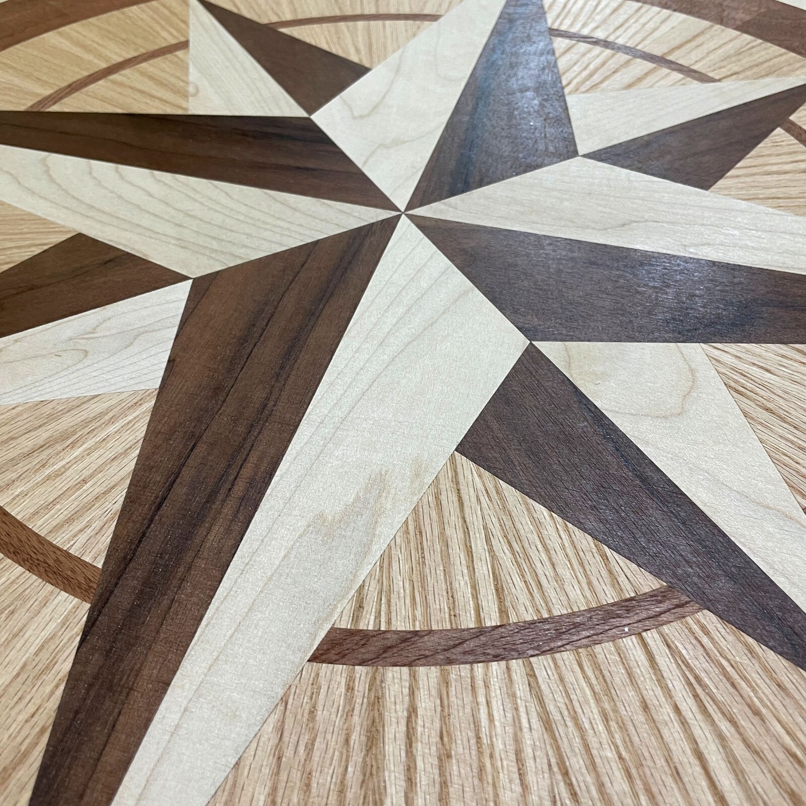 12″ x 3/4″ Wood Compass Floor Inlay – Handmade Decorative Hardwood Medallion