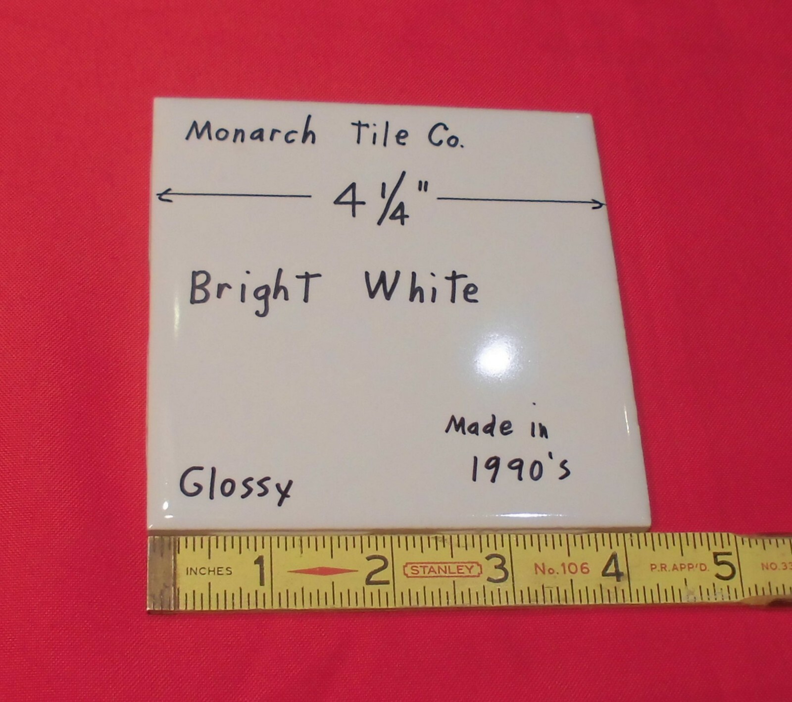 1 pc. Bright White 4-1/4″ Glossy Ceramic Tile by Monarch Tile Co. USA New