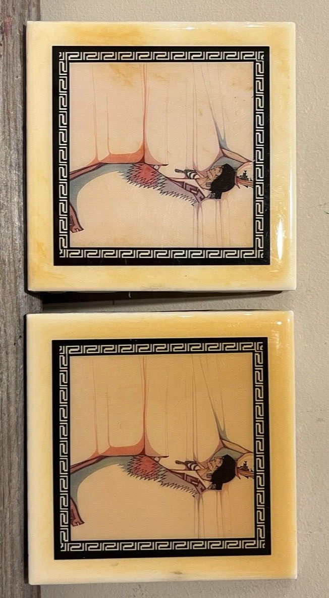 Amado Maurilio Pena 2 Tiles 4.5”x4.5” Hudgins Santa Fe Collection Al Agua