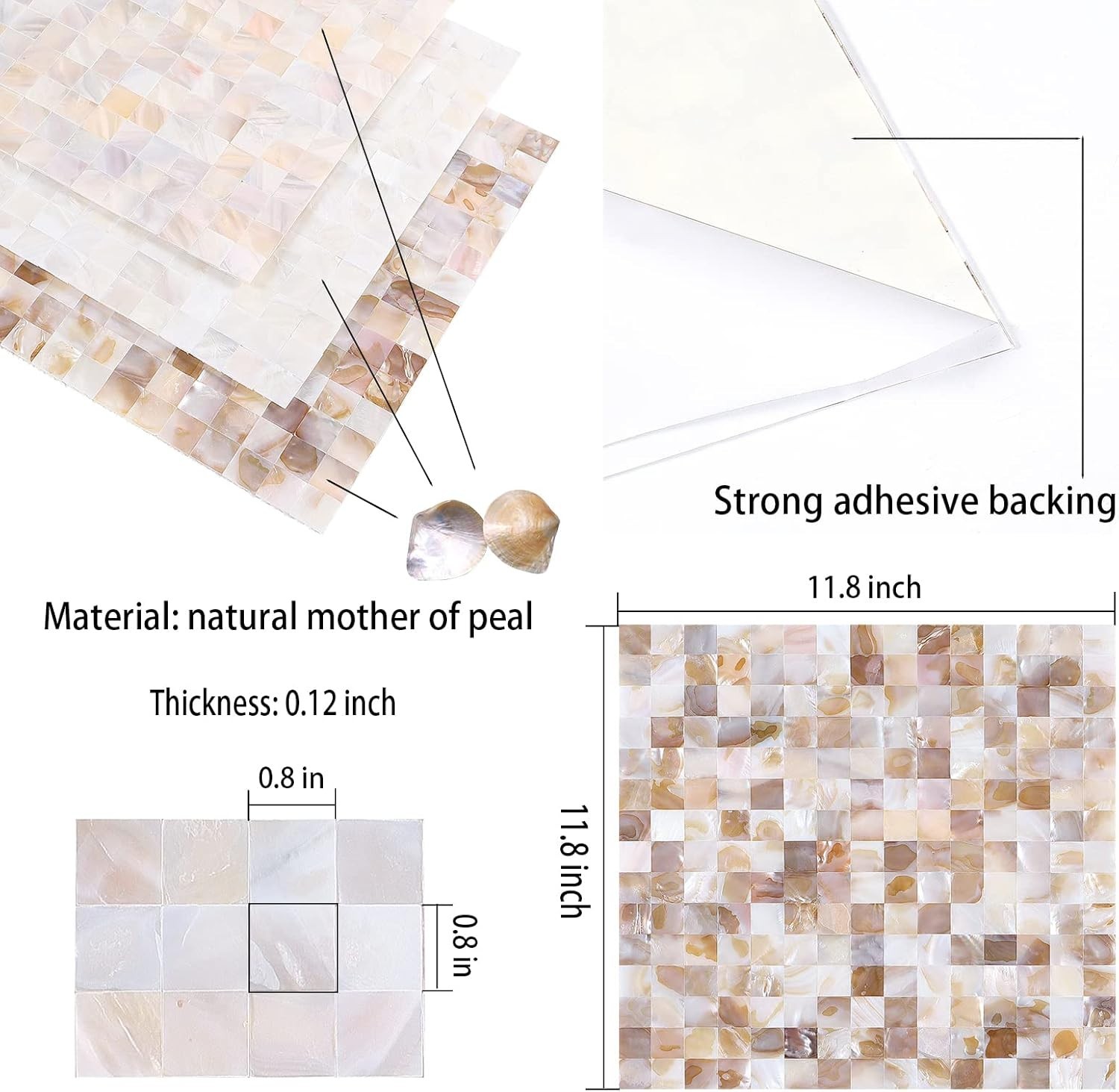 Peel and Stick Backsplash Mother of Pearl Tile, Yew & Tulip Self-Adhesive Natura