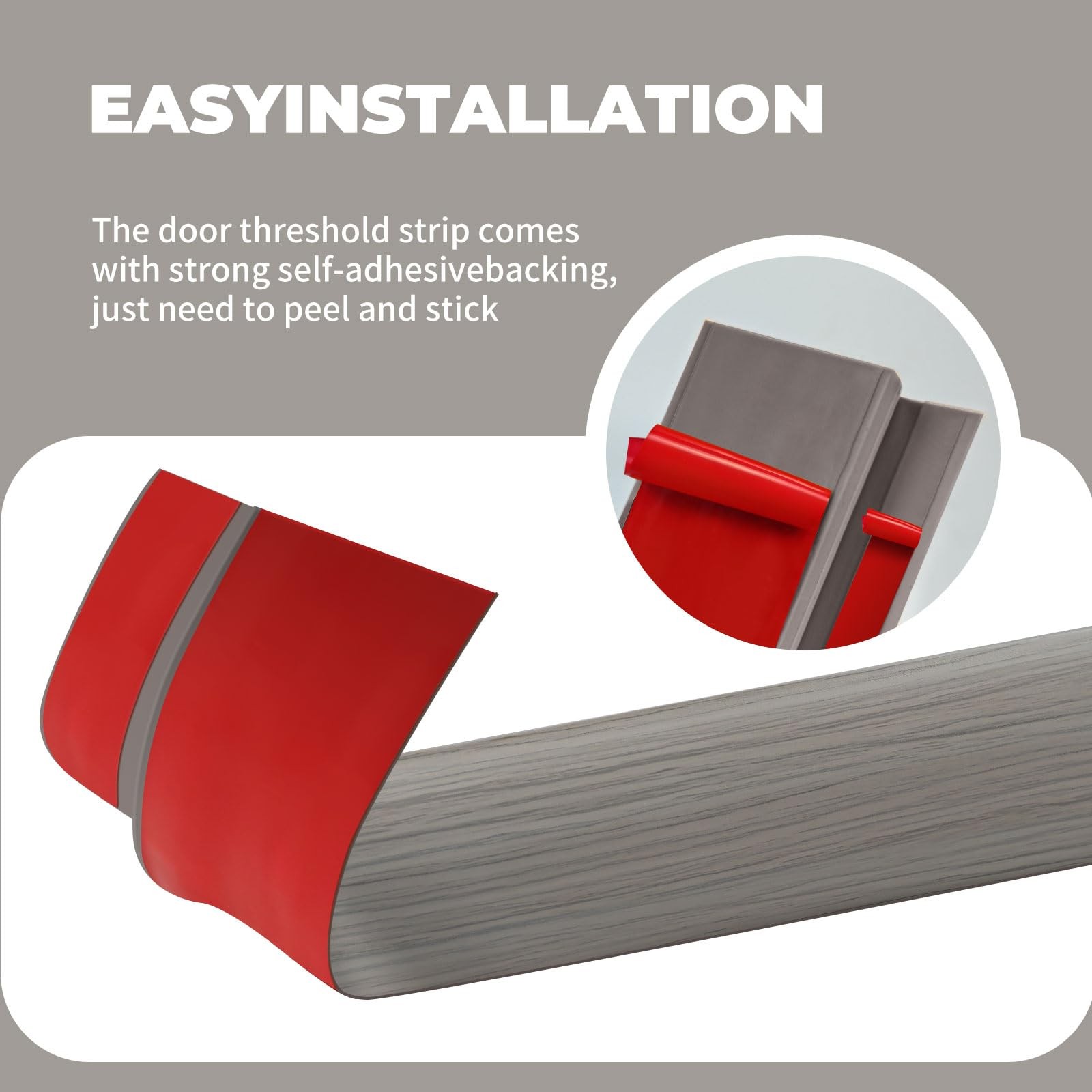 Door Threshold Ramp Floor Transition Strip 0.6” (H) 72”(L), Wood Grain Gray