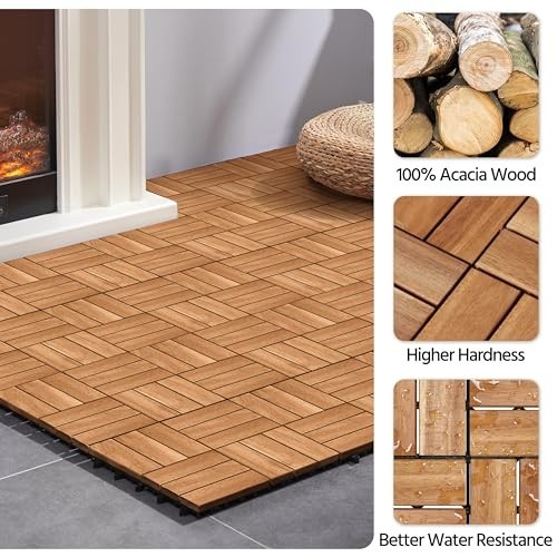 Yaheetech 54-Piece Acacia Wood Interlocking Patio Deck Tiles