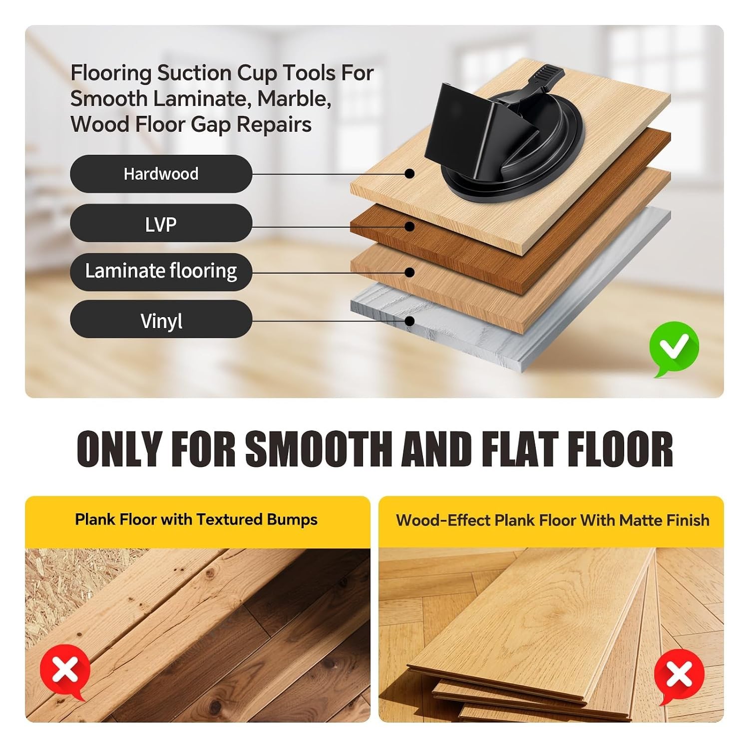 Heavy-Duty Floor Gap Fixer Tool with 130 lbs Suction Cup for Smooth Flooring