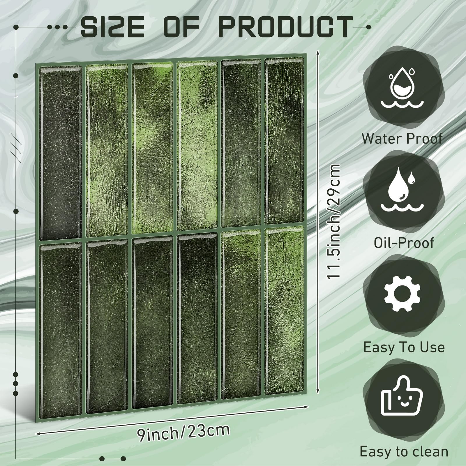 Drydiet 10 Sheets Tile Peel and Stick Backsplash 11.43 x 9 inches, Green