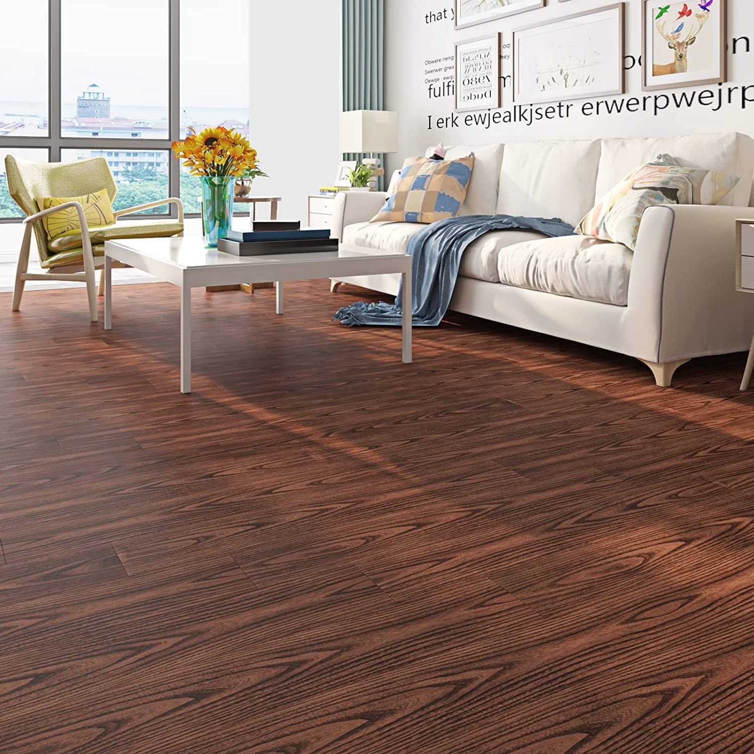 6″x36″ Brown Wood Peel and Stick Floor Tile Waterproof Walnut Wood Vinyl Plank