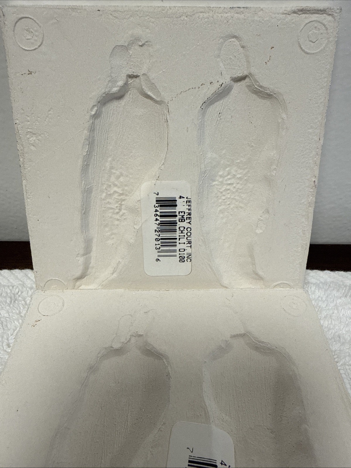 NEW – Pair of 2 Jeffrey Court 4″ 4.25″ Embossed Chili Pepper Tiles White Ceramic