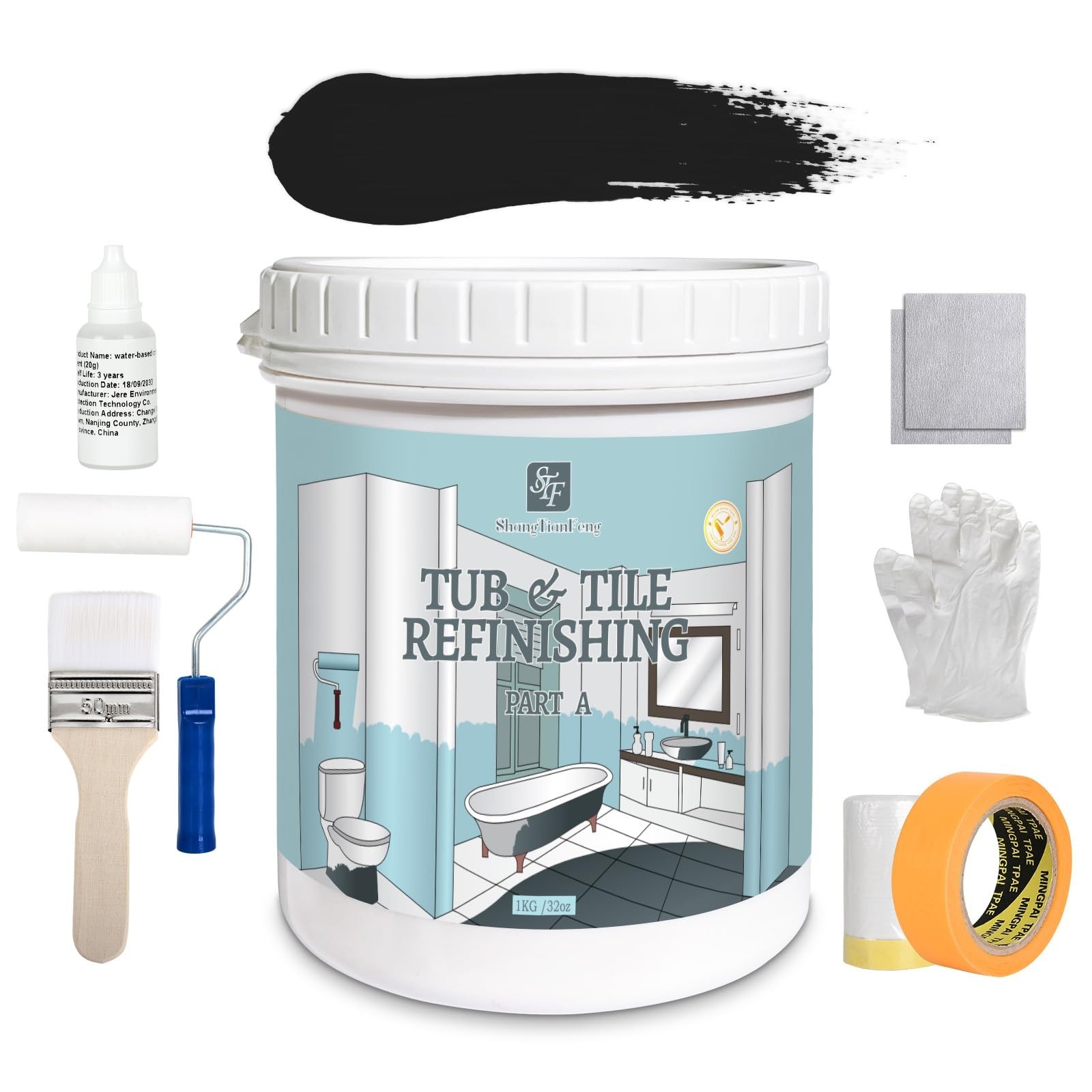 Tub & Tile Refinishing Kit – Bathtub/Bathroom Tile/Countertop Paint, Waterproof