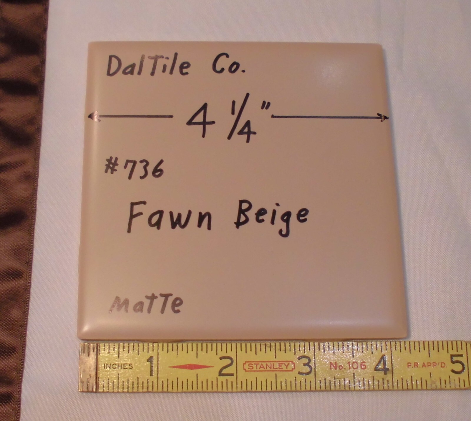 1 pc. Fawn Beige: Matte Ceramic Tile by Daltile #736: 4-1/4″ New Old Stock