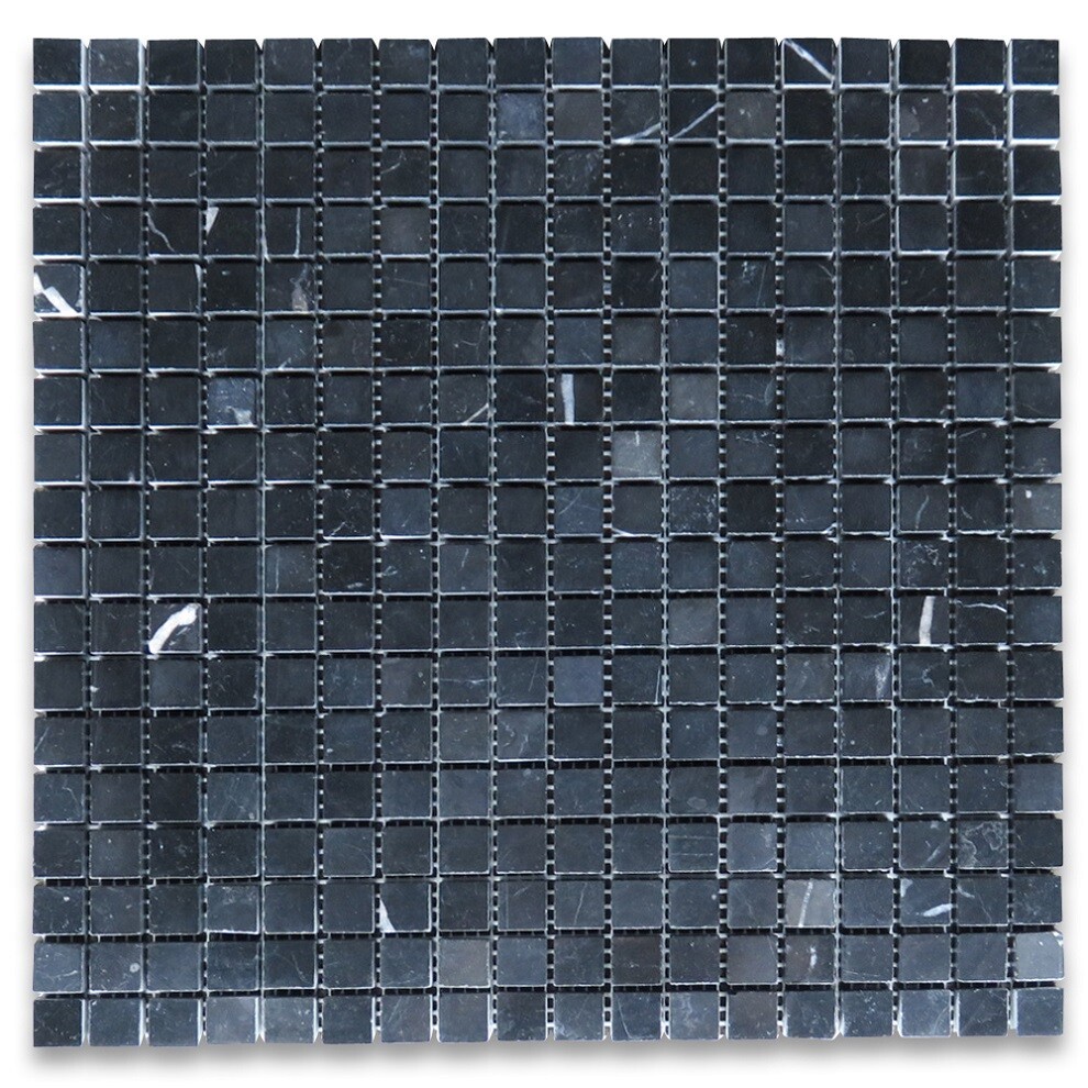N22XP Nero Marquina Black Marble 5/8×5/8 Grid Square Mosaic Tile Polished