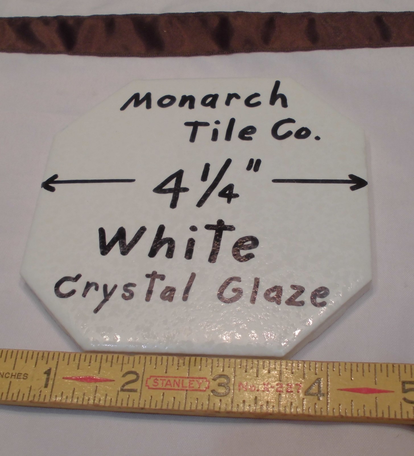 1 pc. *White* Octagon Ceramic Tile 4-1/4″ Crystal Glazed by Monarch Co. NOS
