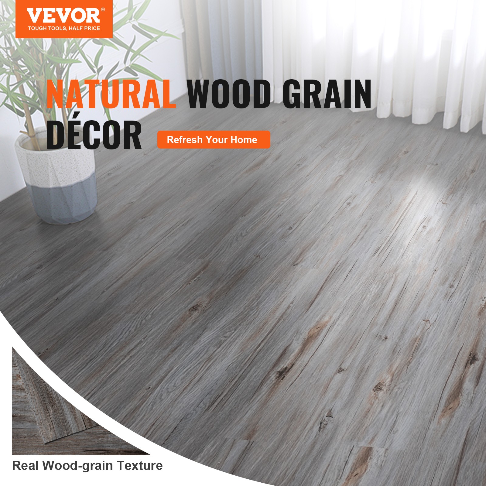 VEVOR 36 PCS 54sq.ft Self-Adhesive PVC Vinyl Floor Plank Wood Tiles Peel Stick