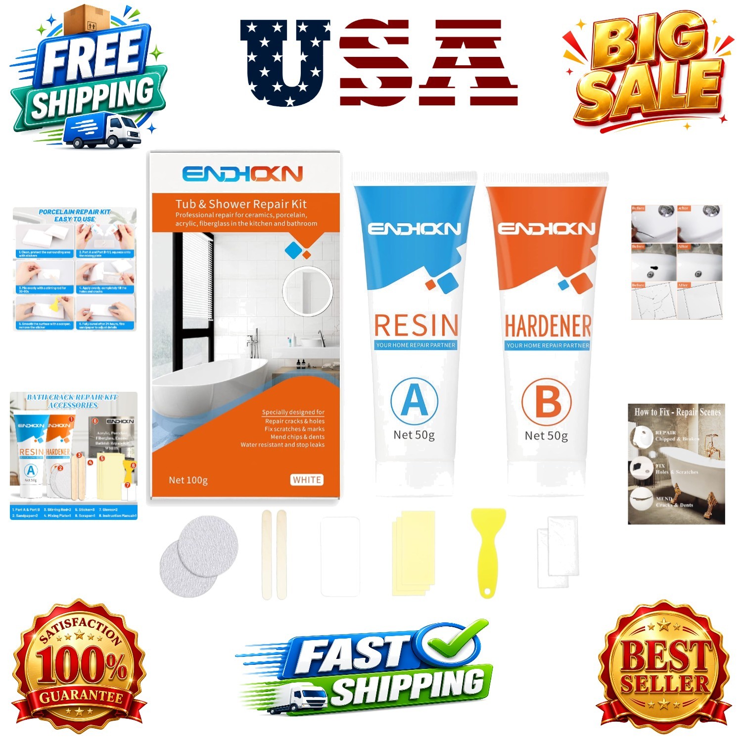 Bath Repair Kit White, Enamel, Porcelain, Acrylic, Fiberglass, Ceramic Sink, …