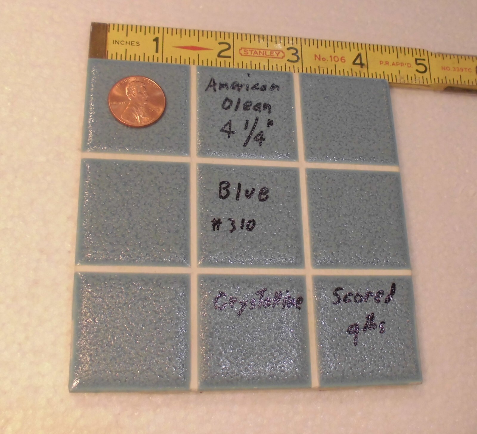 1 pc. “Blue” Scored in 9ths, Crystalline Ceramic Tile: American Olean…4-1/4″