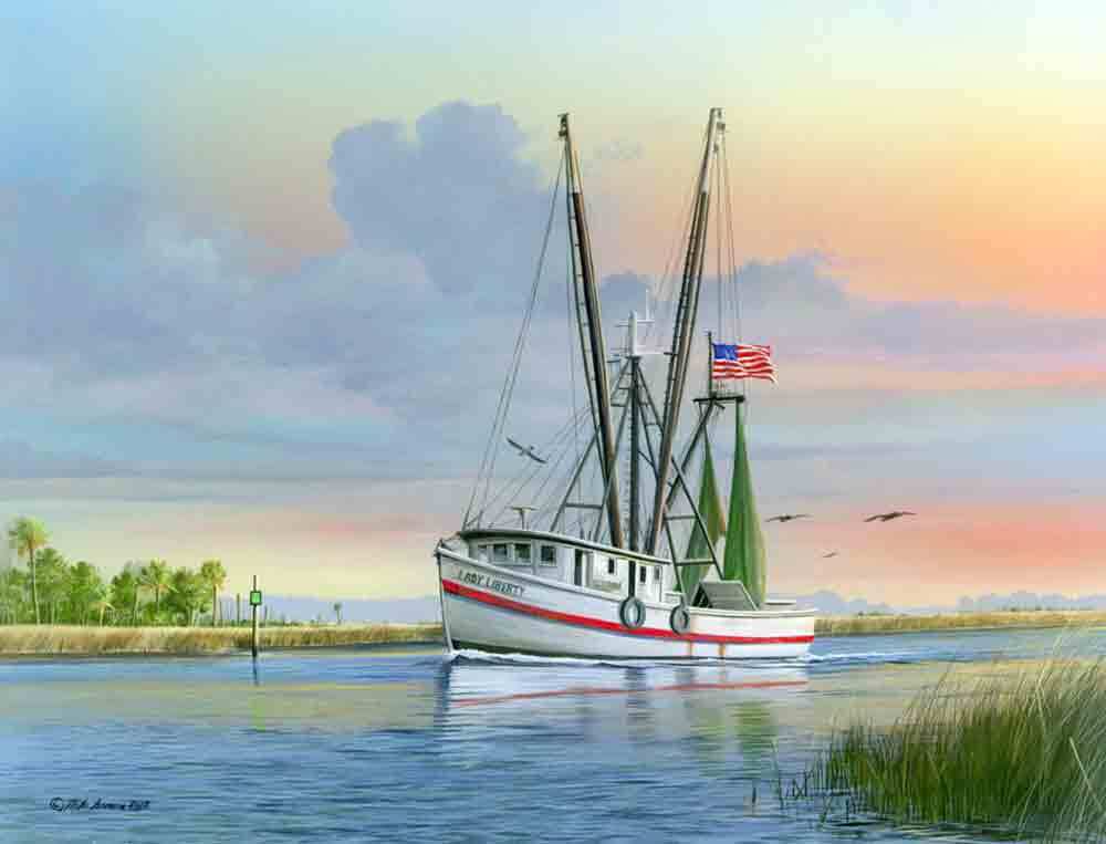 Trawler Accent & Decor Tile Mike Brown Coastal Boat Art MBA009AT
