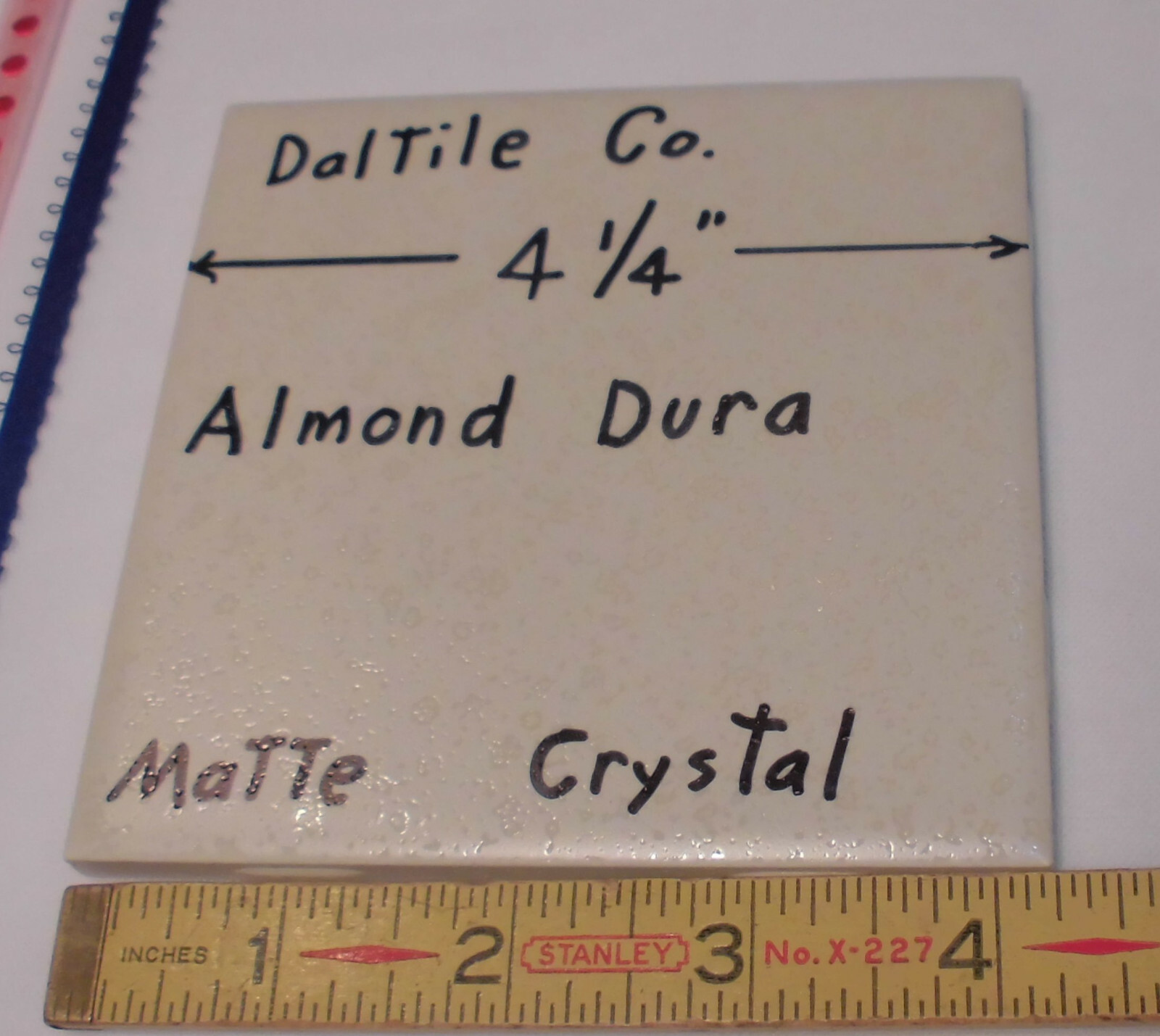 1 pc. *Almond-Dal-Dura* Ceramic Tile; Daltile 4-1/4″ Crystall Glaze; New 1990’s