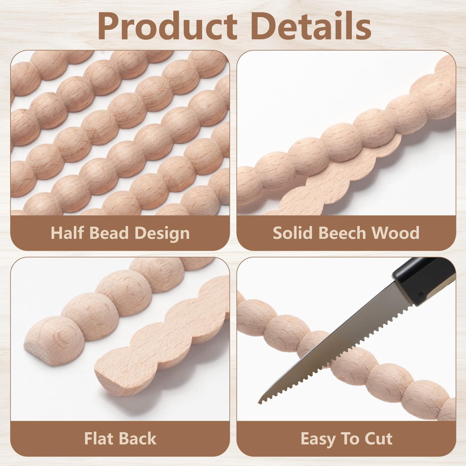 Beaded Wood Trim Molding Decorative, Bobbin Wood Moldings & Trims, 12 PCS 15….