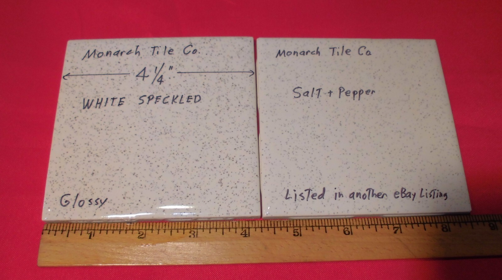 1 pc. White Speckled: 4-1/4″ Glossy Ceramic Tile by Monarch Co., salt & pepper