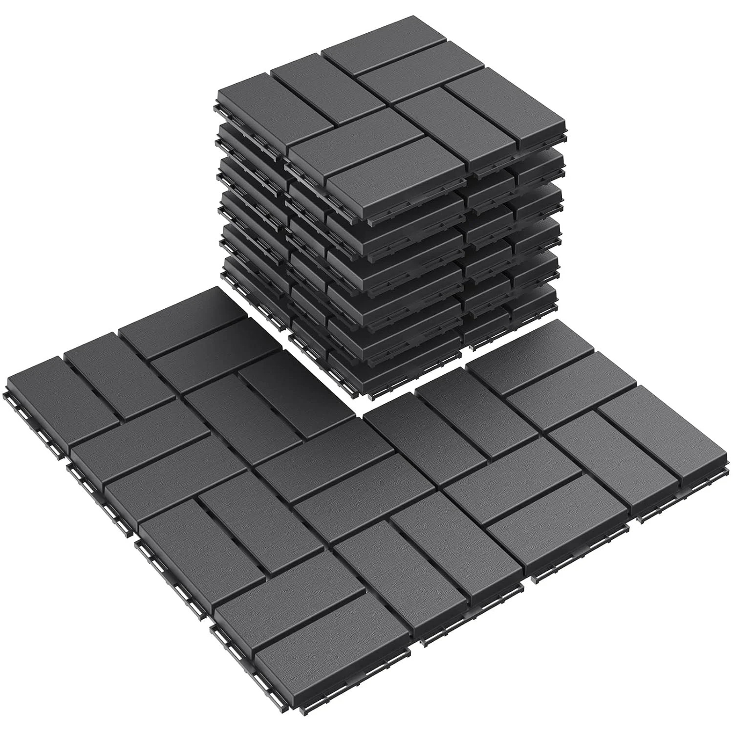 Goovilla Plastic Interlocking Deck Tiles, 9 Pack Outdoor Patio Flooring, 12″x12″