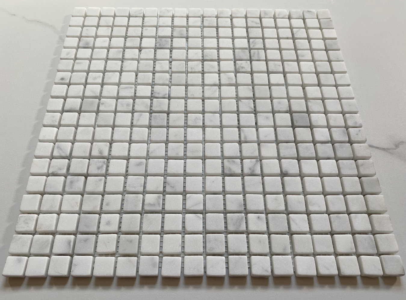 C22XT Tumbled Carrara White Marble 5/8×5/8 Square NonSlip Shower Floor Tile