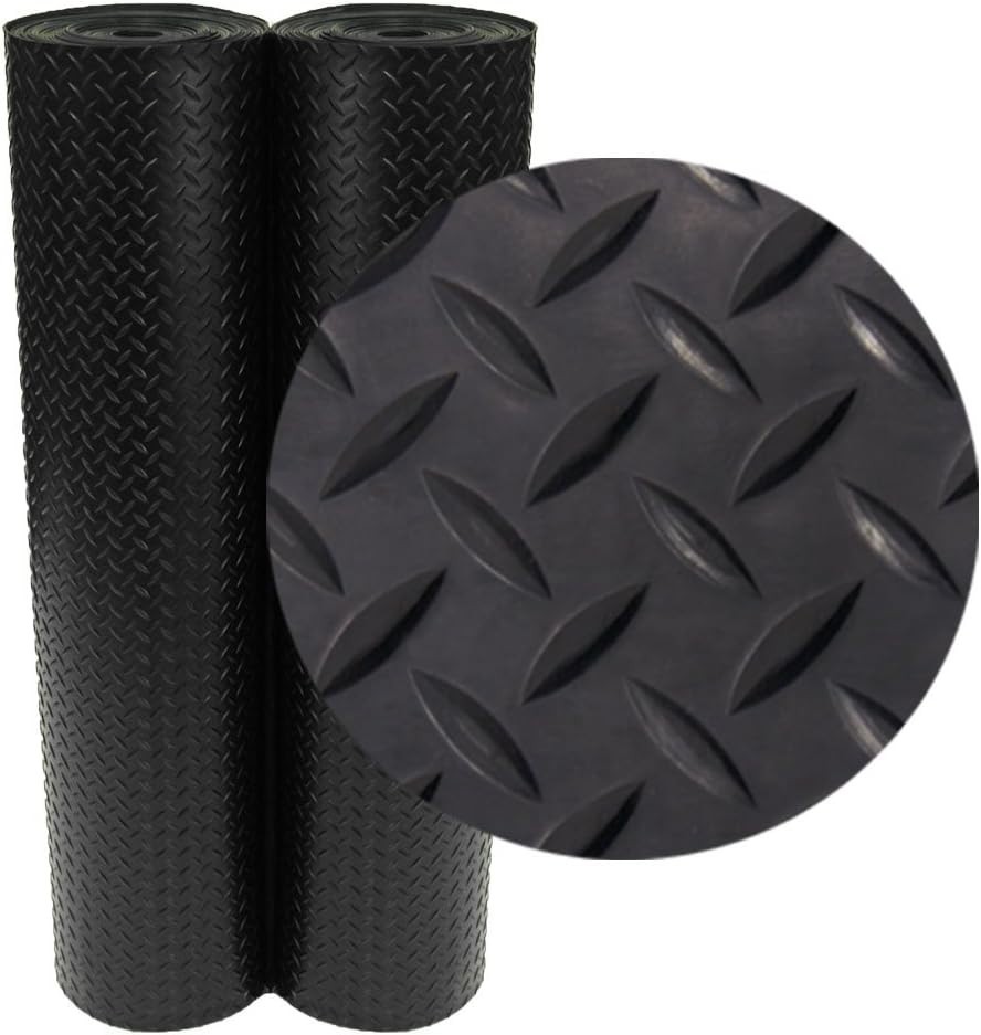 Diamond-Plate Rubber Flooring Roll (3mm x 4ft x 2ft) – Slip-Resistant Black Mat