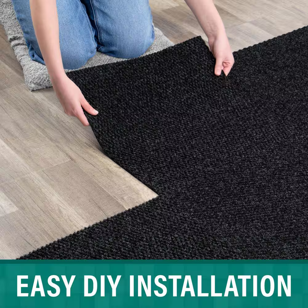 Boone Hobnail Black Residential 18 In. X 18 In. Peel and Stick Carpet Tile Squar