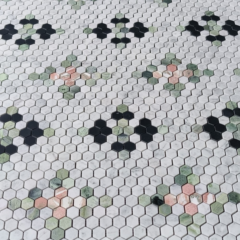 C31F79XH Carrara White Marble 1 inch Hexagon Starlight Mosaic Tile Honed
