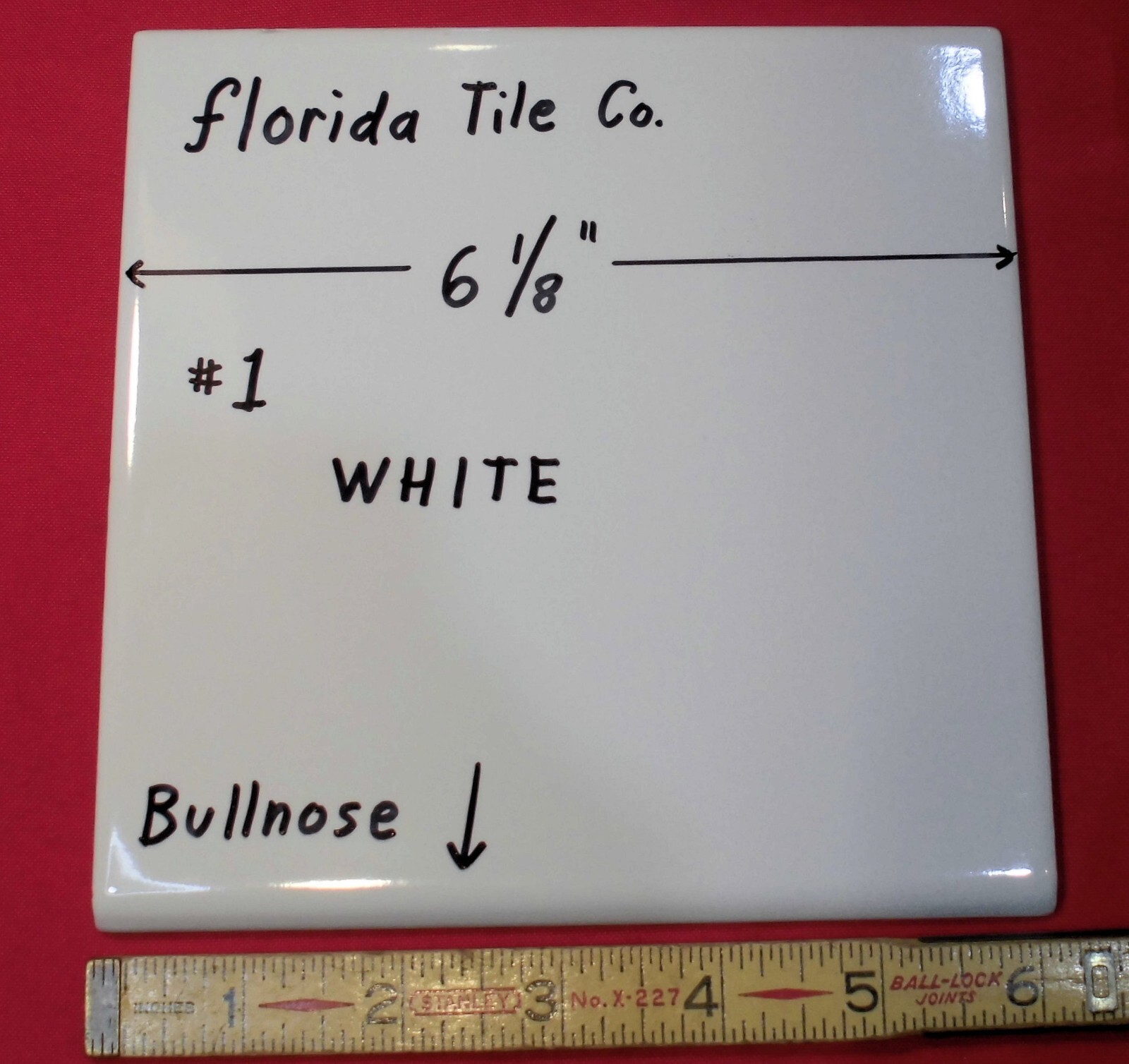 Glossy #1 White: 6-1/8″ Ceramic Bullnose Tile by Florida Co. Made in USA, NOS