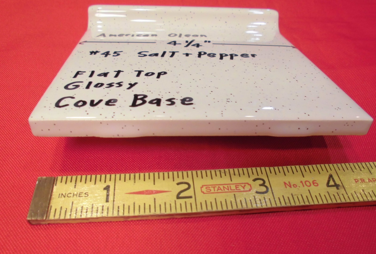 1 pc. Salt & Pepper: stack-on-top Cove/Base Ceramic Tile; 4-1/4″ American Olean