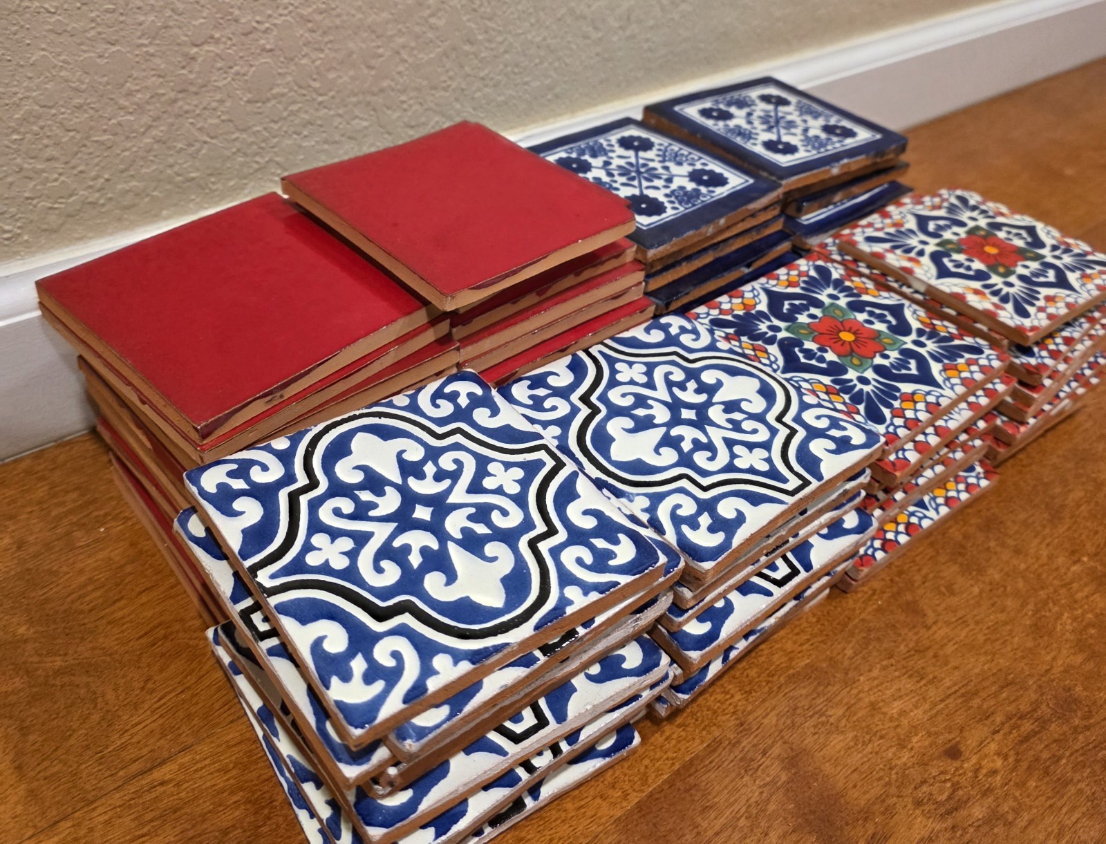 82 Pieces Spanish Mexican Handpainted Terracotta Talavera Tiles 4.25″ x 4.25″
