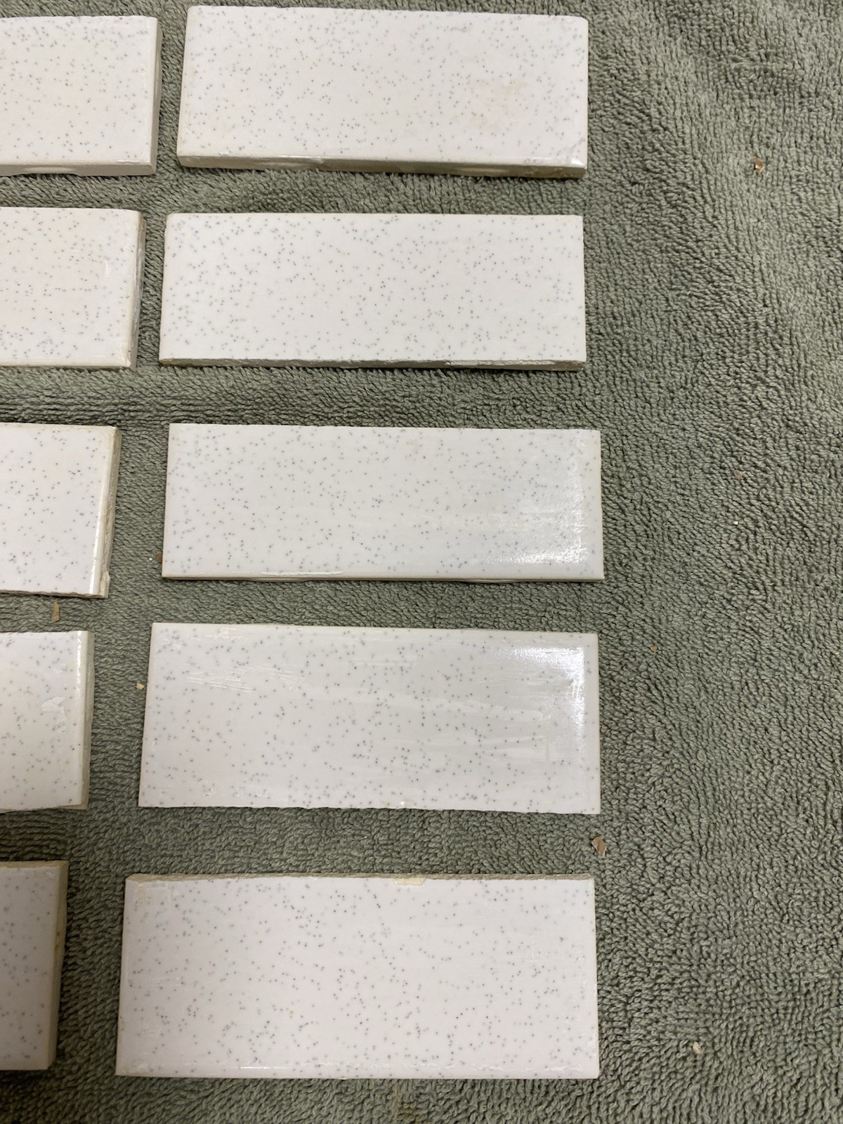 10 Vintage (1950-60s) White Speckled Ceramic Tile – CUT 1.5×4.25