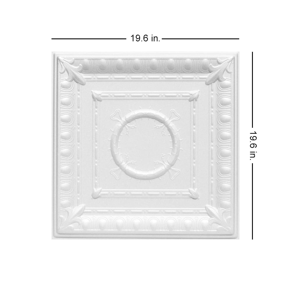 A La Maison Romanesque Wreath Foam Glue-Up Ceiling Tiles 19.6″ 96 Pack White